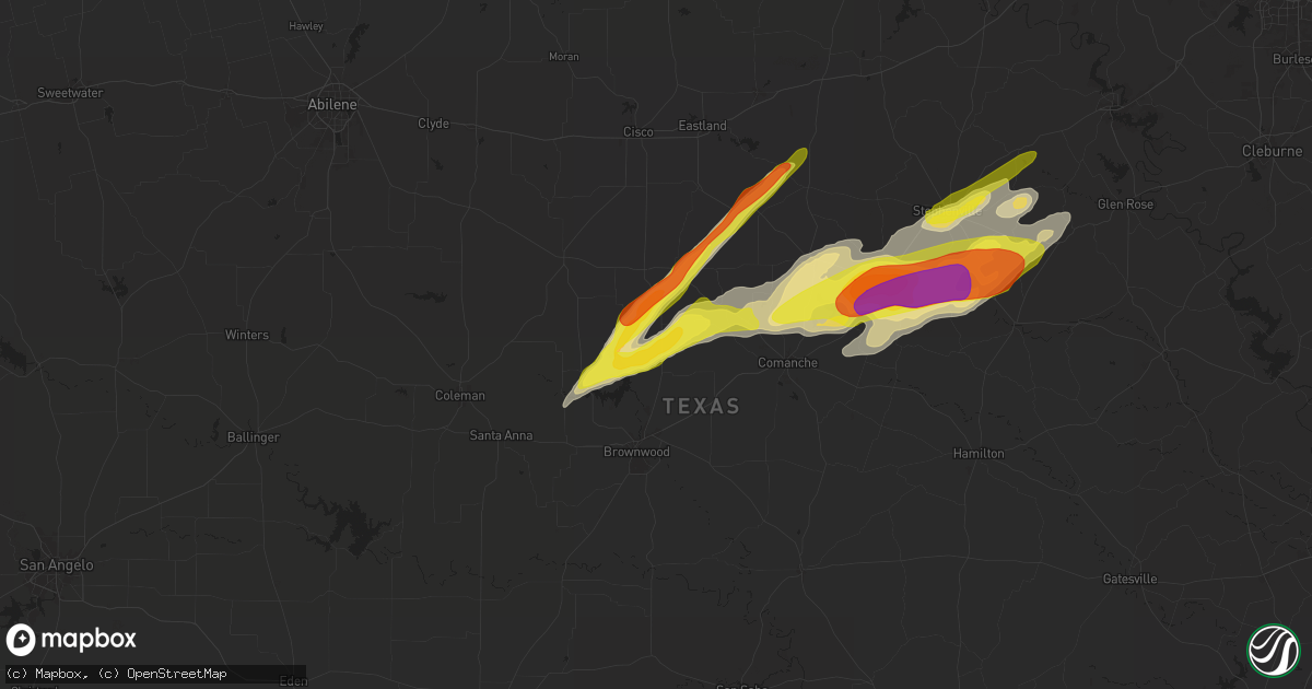Hail map in May, TX on March 29, 2025