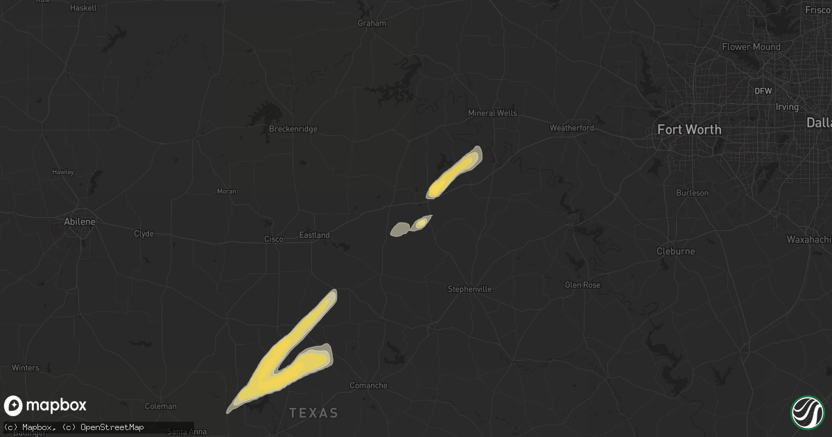 Hail map in Mingus, TX on March 29, 2025