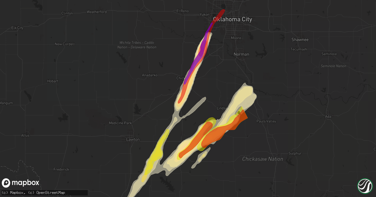 Hail map in Ninnekah, OK on March 29, 2025