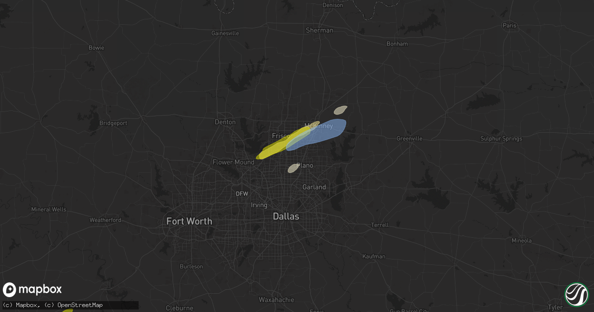 Hail map in Plano, TX on March 29, 2025