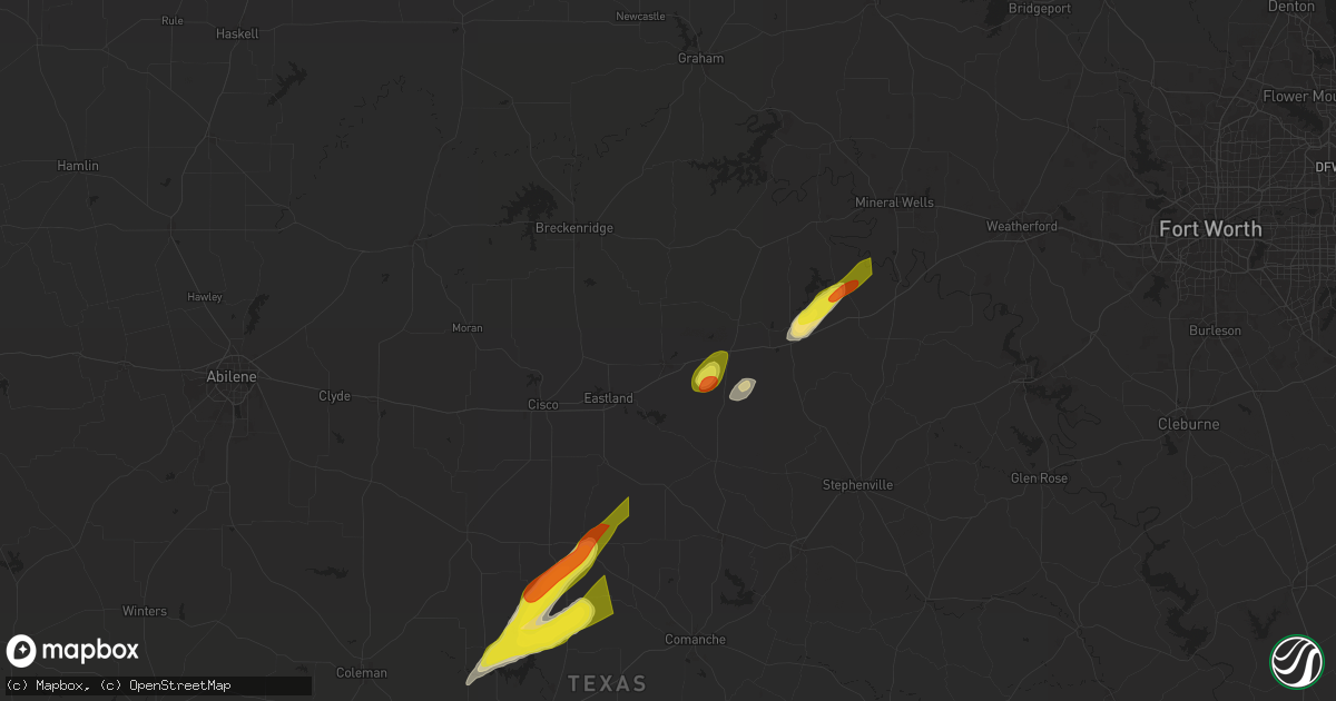 Hail map in Ranger, TX on March 29, 2025