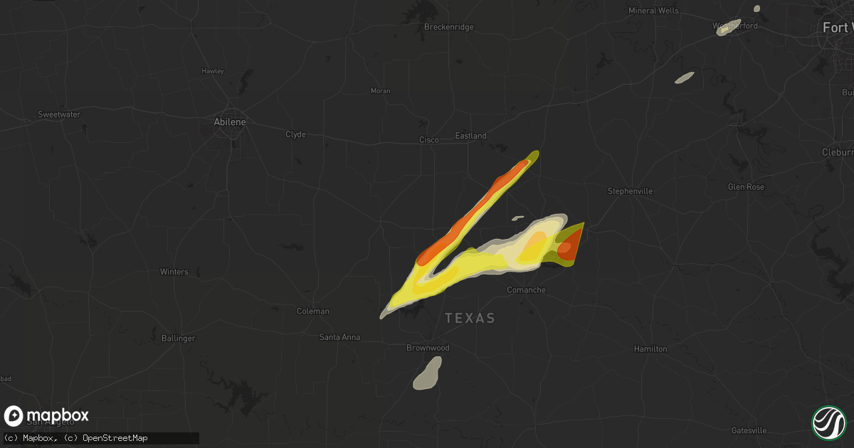 Hail map in Rising Star, TX on March 29, 2025