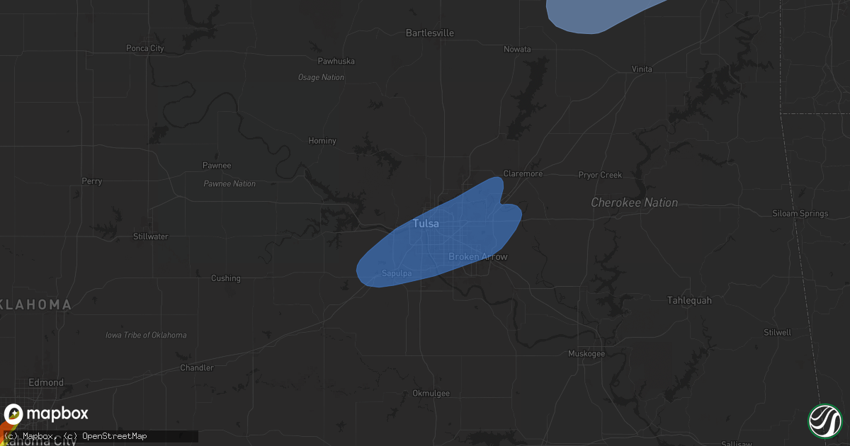 Hail map in Tulsa, OK on March 29, 2025