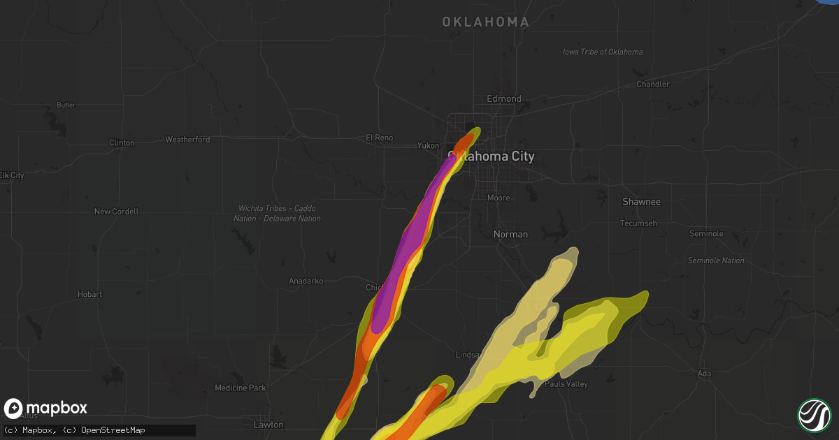 Hail map in Tuttle, OK on March 29, 2025