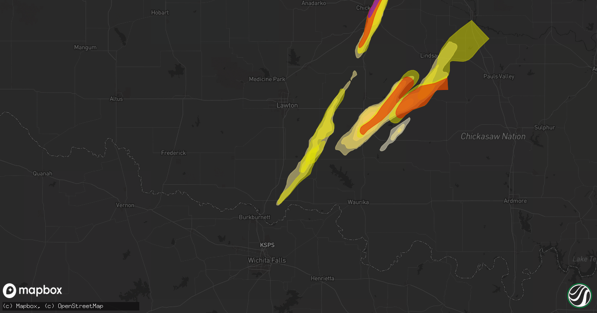 Hail map in Walters, OK on March 29, 2025
