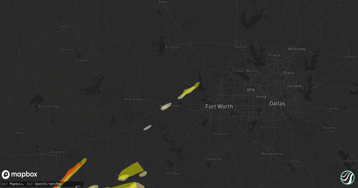 Hail map in Weatherford, TX on March 29, 2025