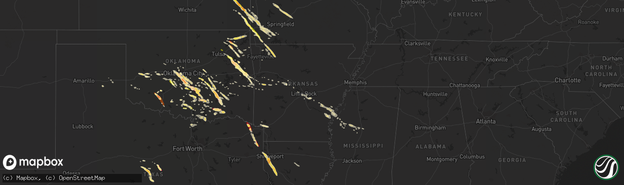 Hail map in Arkansas on March 30, 2013