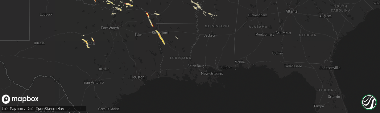 Hail map in Louisiana on March 30, 2013