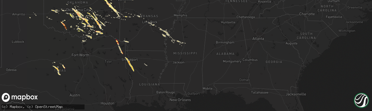 Hail map in Mississippi on March 30, 2013