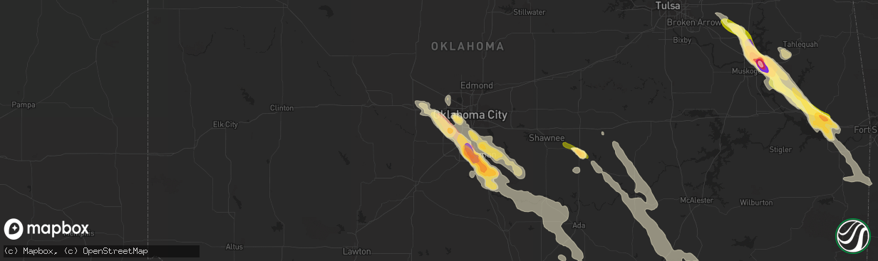 Hail map in Mustang, OK on March 30, 2013