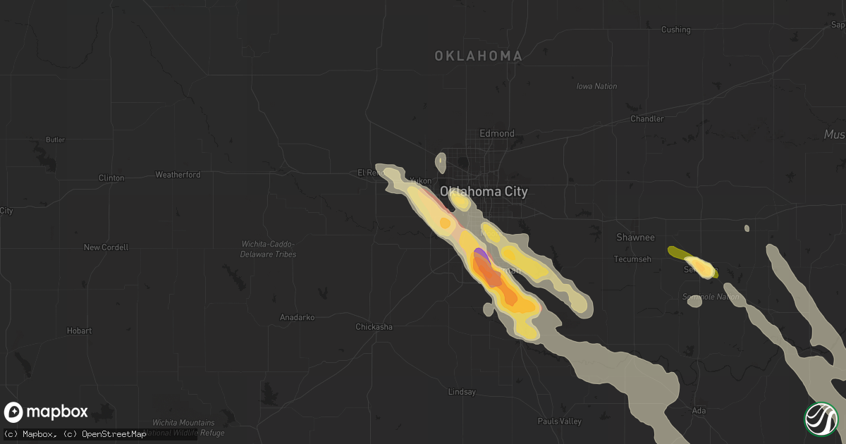 Hail map in Mustang, OK on March 30, 2013