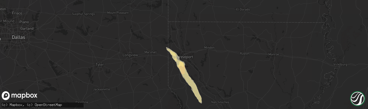 Hail map in Shreveport, LA on March 30, 2013