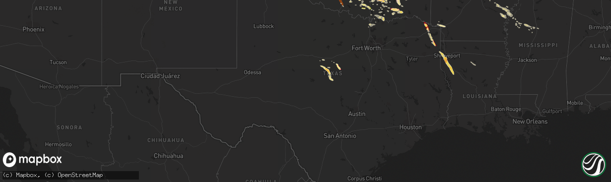 Hail map in Texas on March 30, 2013