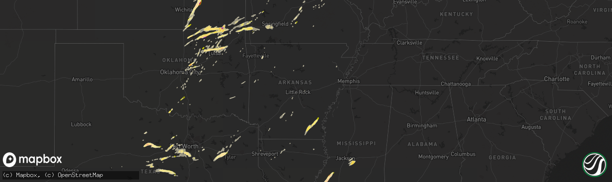 Hail map in Arkansas on March 30, 2016