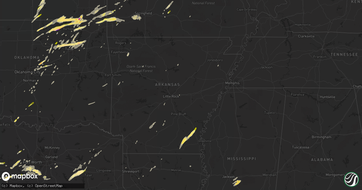 Hail map in Arkansas on March 30, 2016