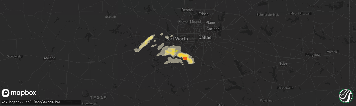 Hail map in Burleson, TX on March 30, 2016