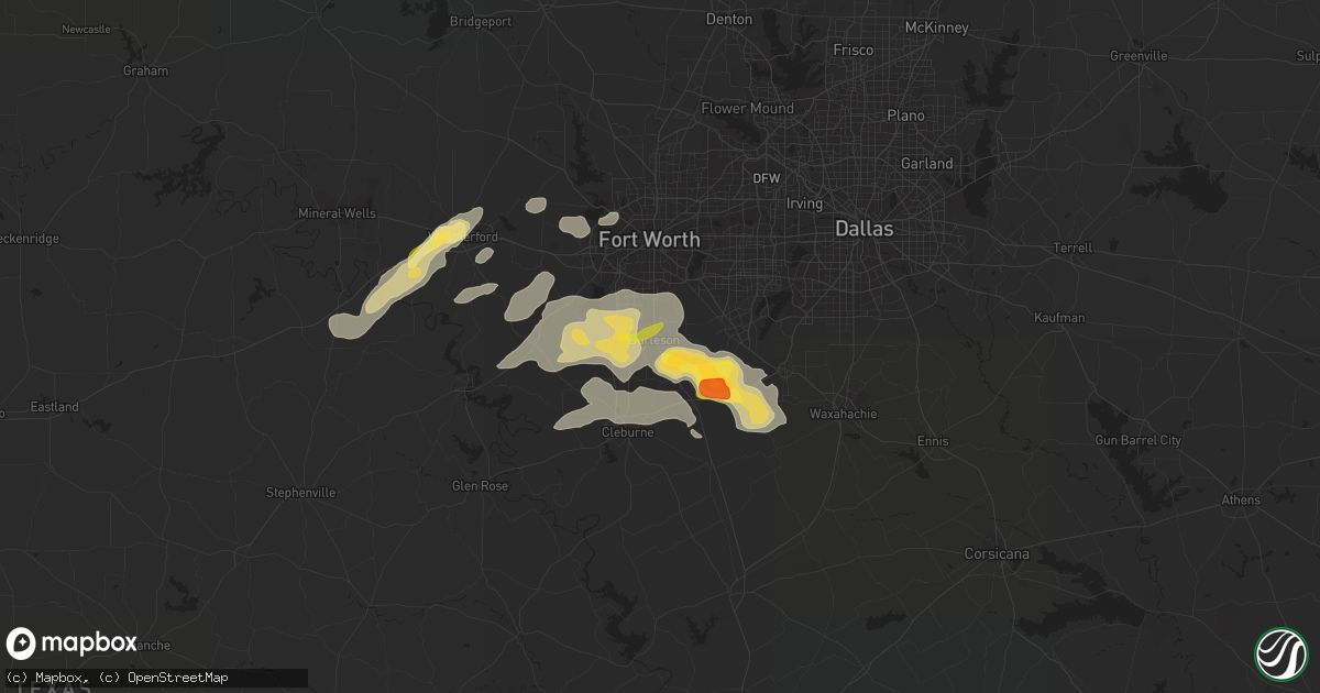 Hail map in Burleson, TX on March 30, 2016