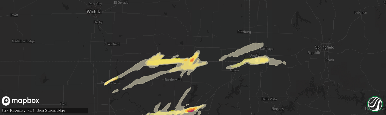 Hail map in Coffeyville, KS on March 30, 2016