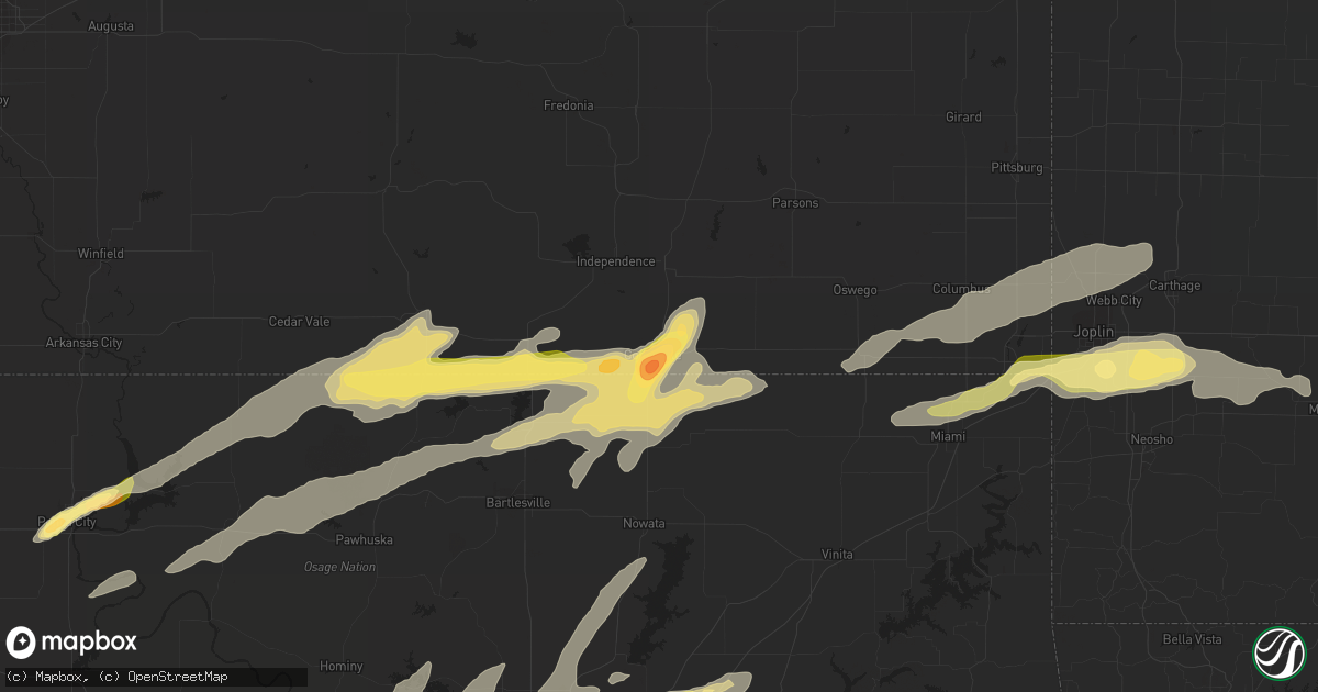 Hail map in Coffeyville, KS on March 30, 2016
