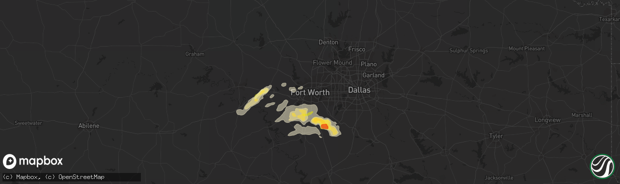 Hail map in Fort Worth, TX on March 30, 2016