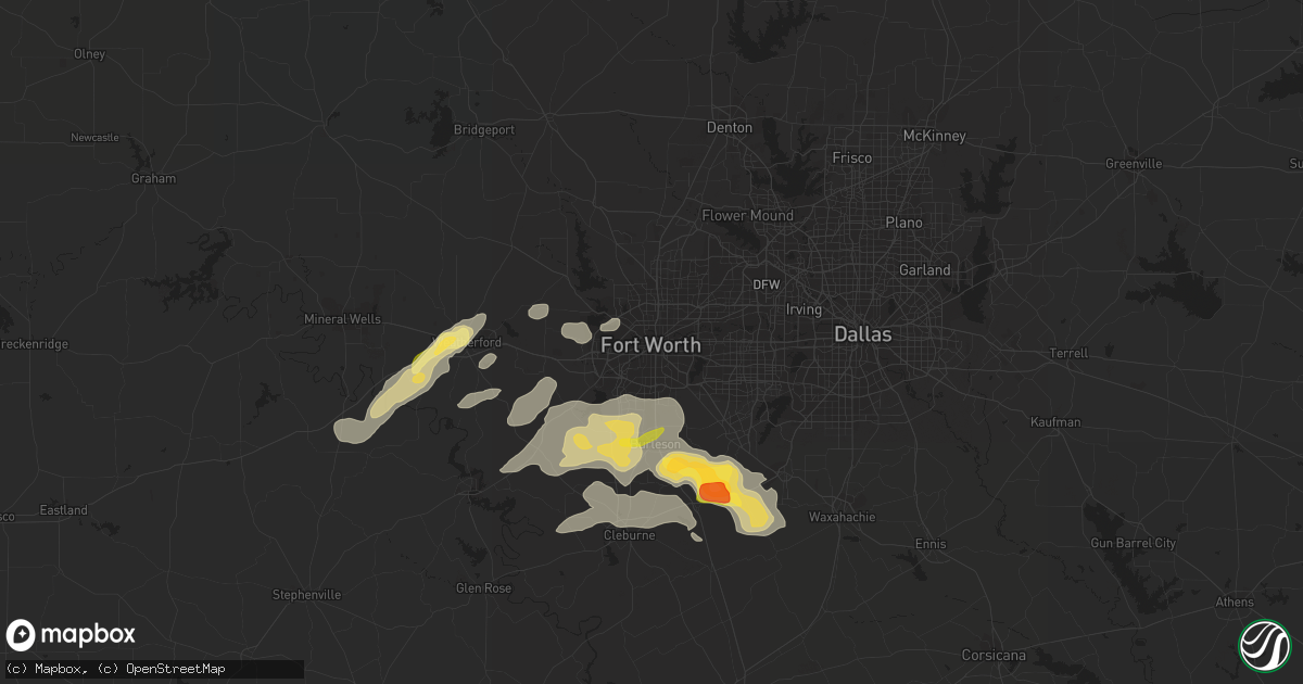 Hail map in Fort Worth, TX on March 30, 2016