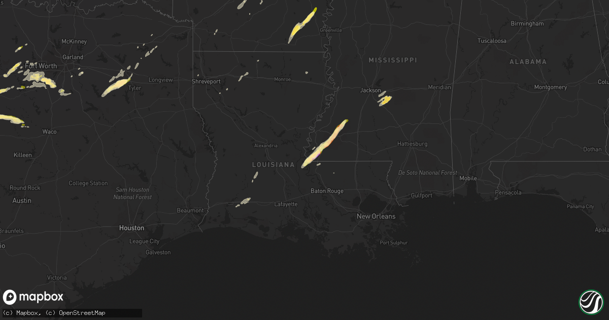 Hail map in Louisiana on March 30, 2016