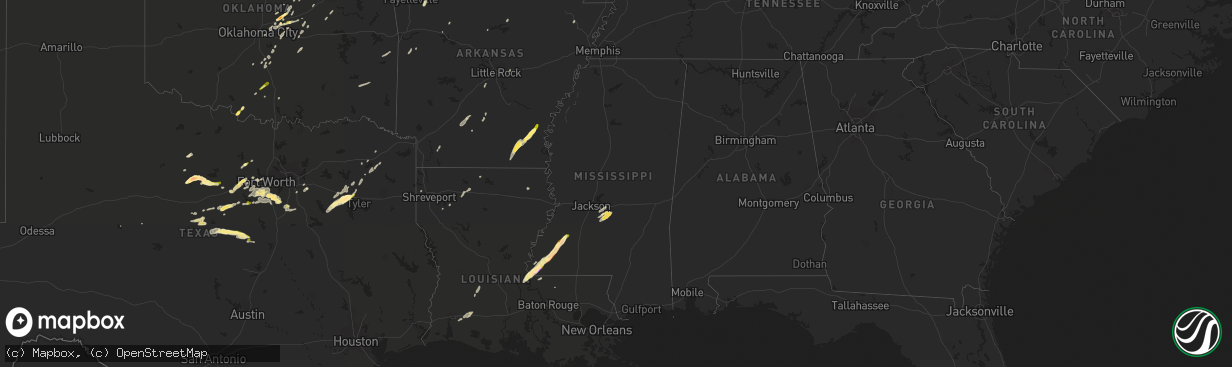 Hail map in Mississippi on March 30, 2016