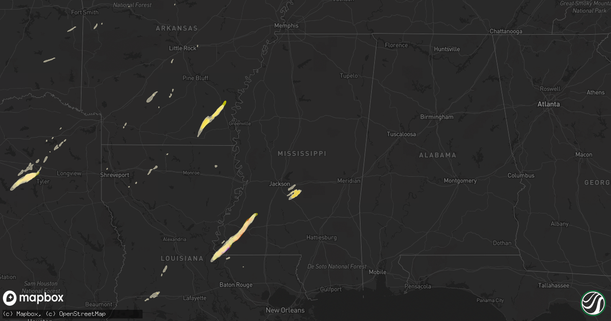 Hail map in Mississippi on March 30, 2016