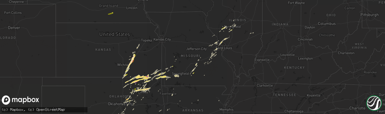 Hail map in Missouri on March 30, 2016