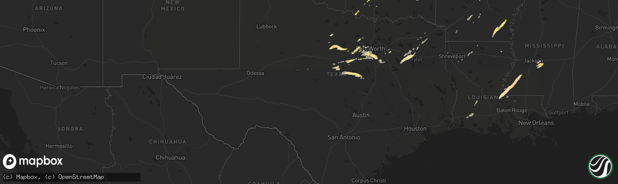 Hail map in Texas on March 30, 2016