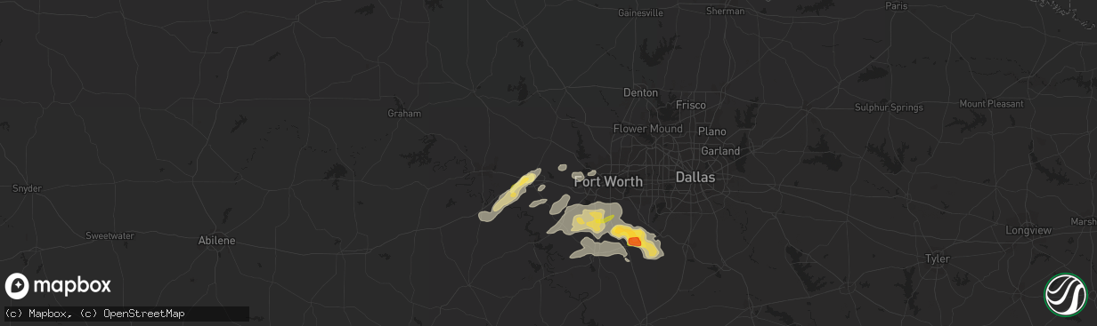 Hail map in Weatherford, TX on March 30, 2016