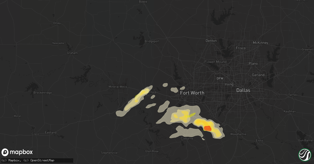 Hail map in Weatherford, TX on March 30, 2016