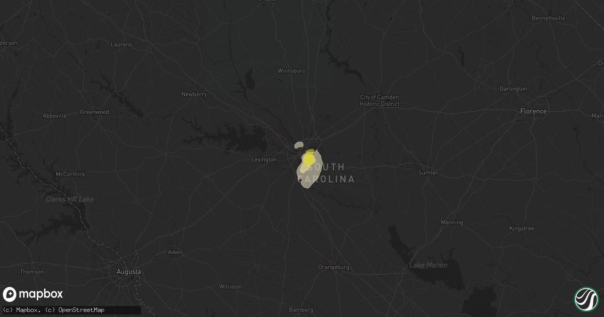 Hail map in Columbia, SC on March 30, 2017