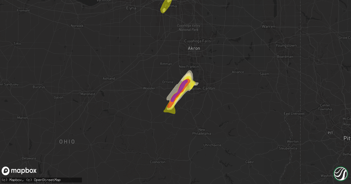 Hail map in Dalton, OH on March 30, 2017