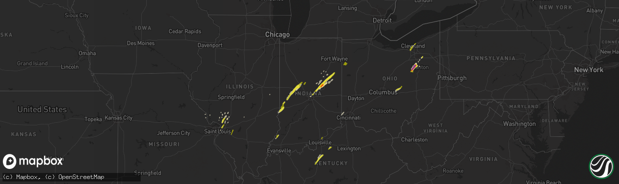 Hail map in Indiana on March 30, 2017