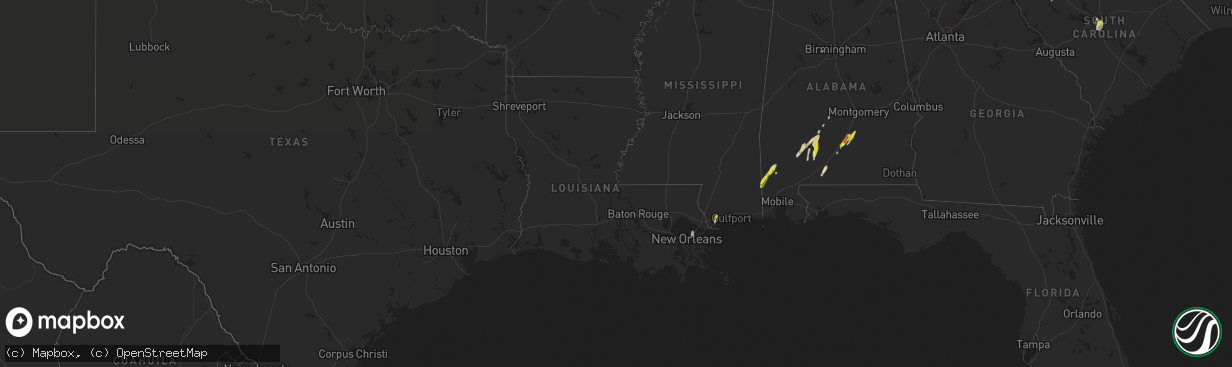 Hail map in Louisiana on March 30, 2017