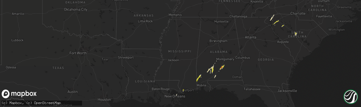 Hail map in Mississippi on March 30, 2017