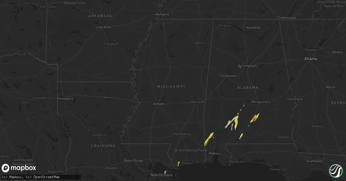 Hail map in Mississippi on March 30, 2017