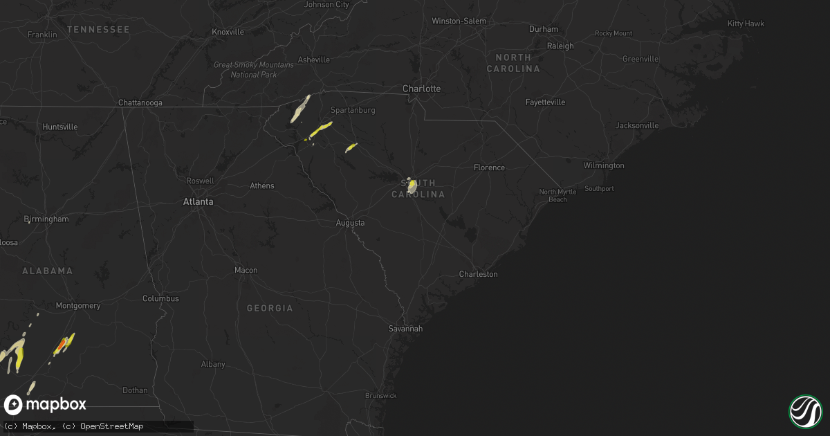 Hail map in South Carolina on March 30, 2017