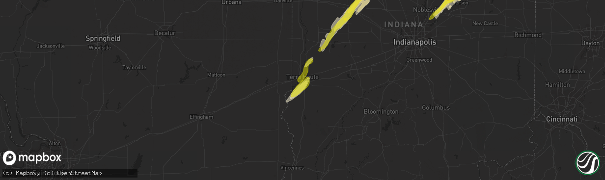 Hail map in Terre Haute, IN on March 30, 2017