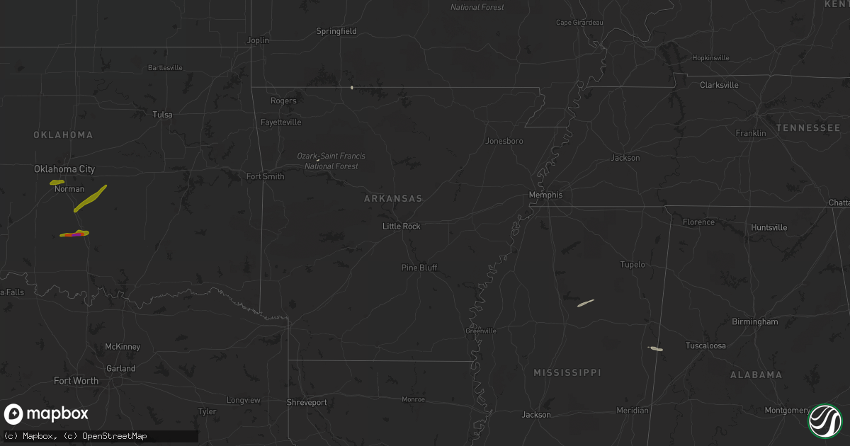 Hail map in Arkansas on March 30, 2019