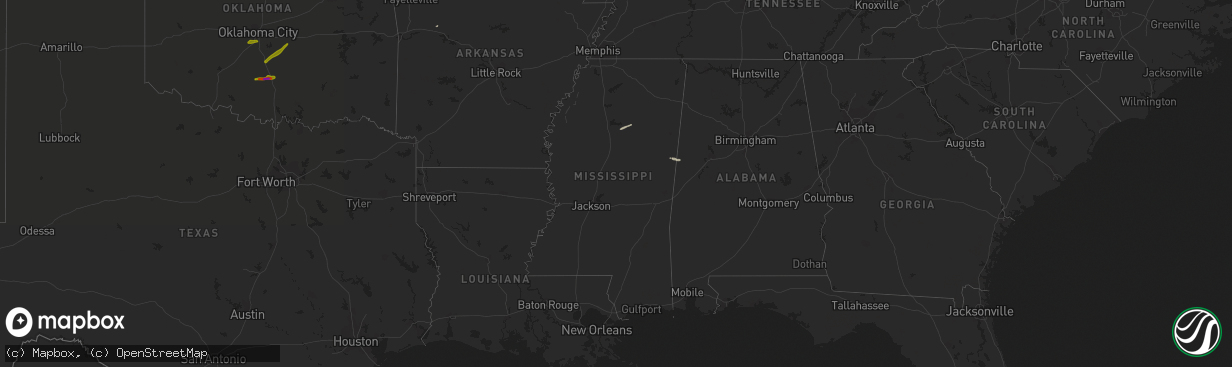 Hail map in Mississippi on March 30, 2019