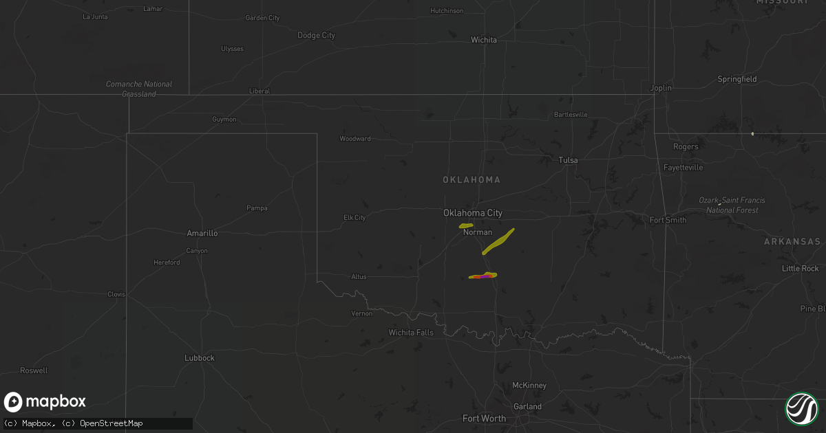 Hail map in Oklahoma on March 30, 2019
