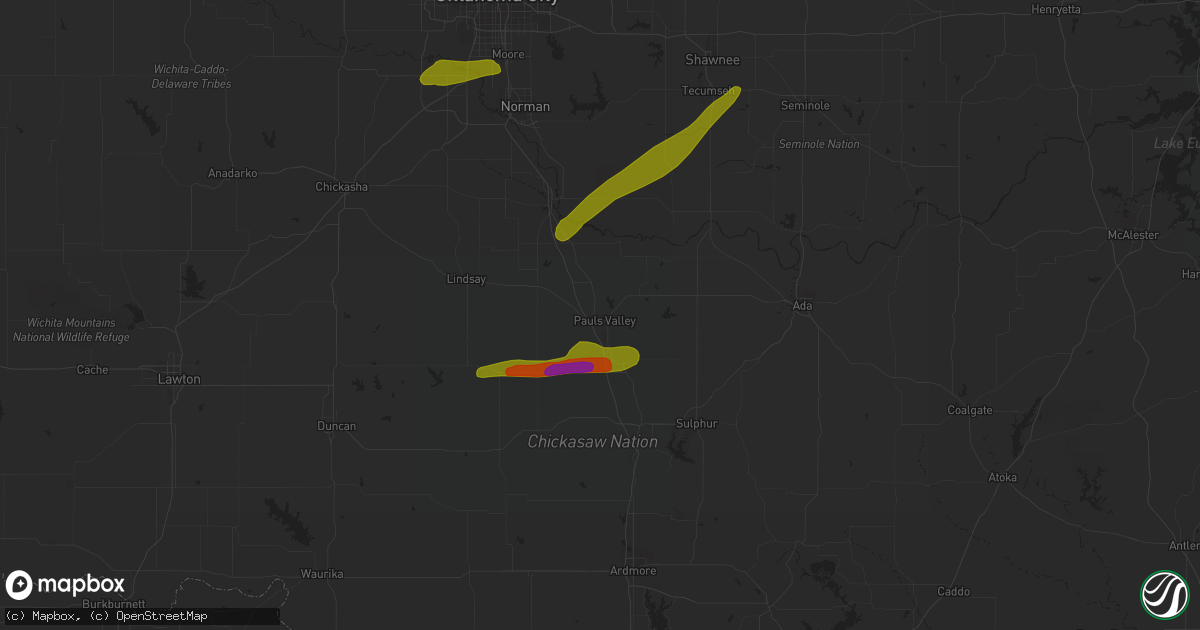Hail map in Pauls Valley, OK on March 30, 2019