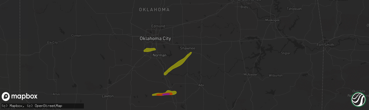 Hail map in Tecumseh, OK on March 30, 2019