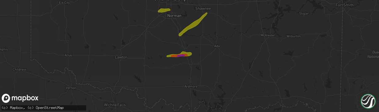 Hail map in Wynnewood, OK on March 30, 2019