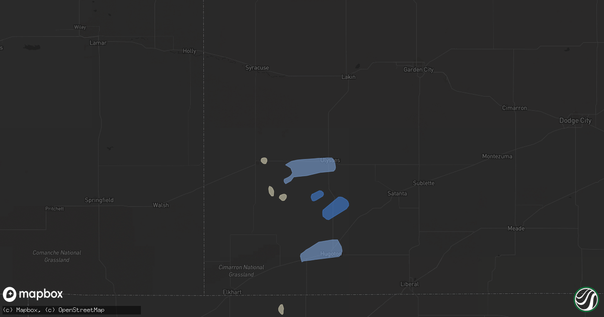 Hail map in Ulysses, KS on March 30, 2020