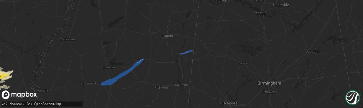 Hail map in Amory, MS on March 30, 2021