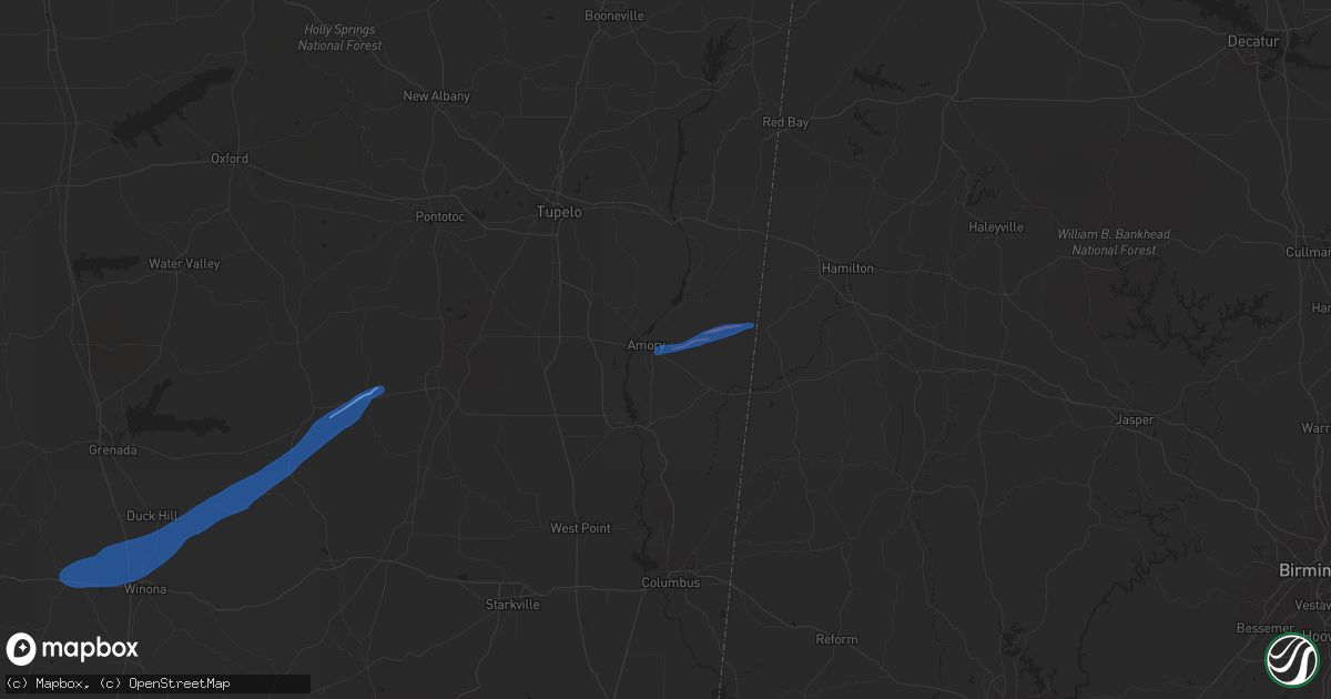 Hail map in Amory, MS on March 30, 2021