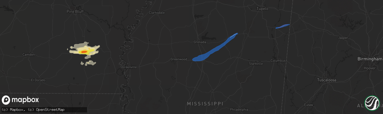 Hail map in Carrollton, MS on March 30, 2021